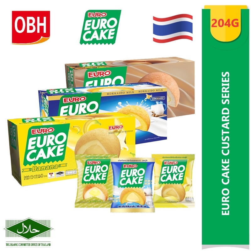 Euro Cake Custard/Banana/Hokkaido Milk/Choco Pie Halal (17g x 12pcs