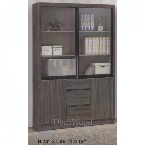 Ready Fixed 4 Feet Sliding Glass Door With 3 Drawers Book Case