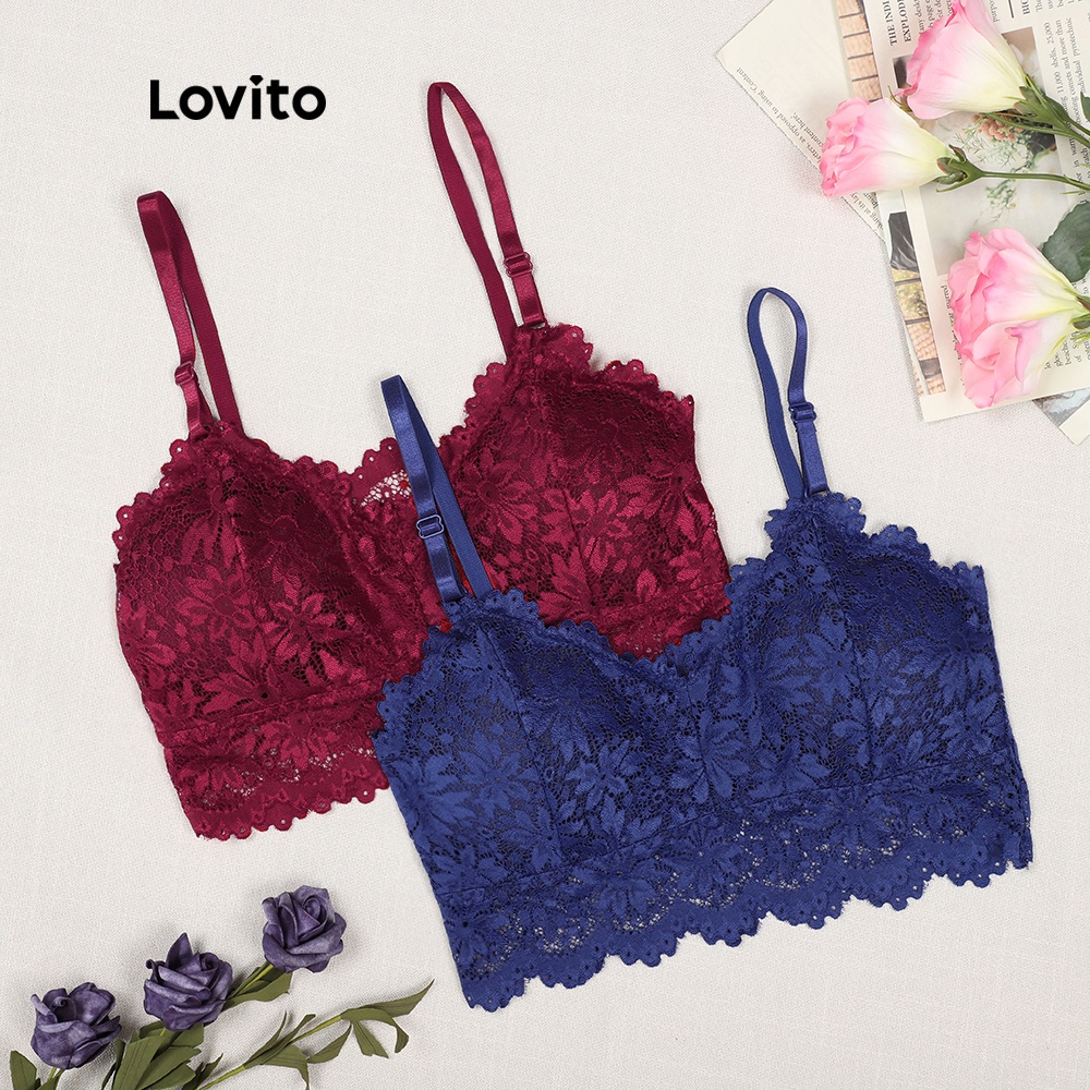Lovito Sexy Lace Wireless Removable Pads Adjustable Straps Lingerie Bra ...