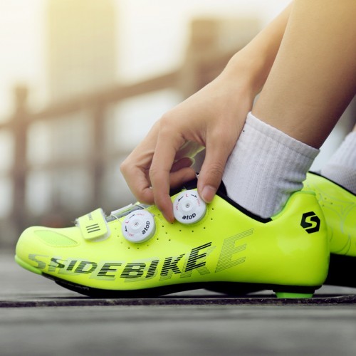 yellow cycling shoes