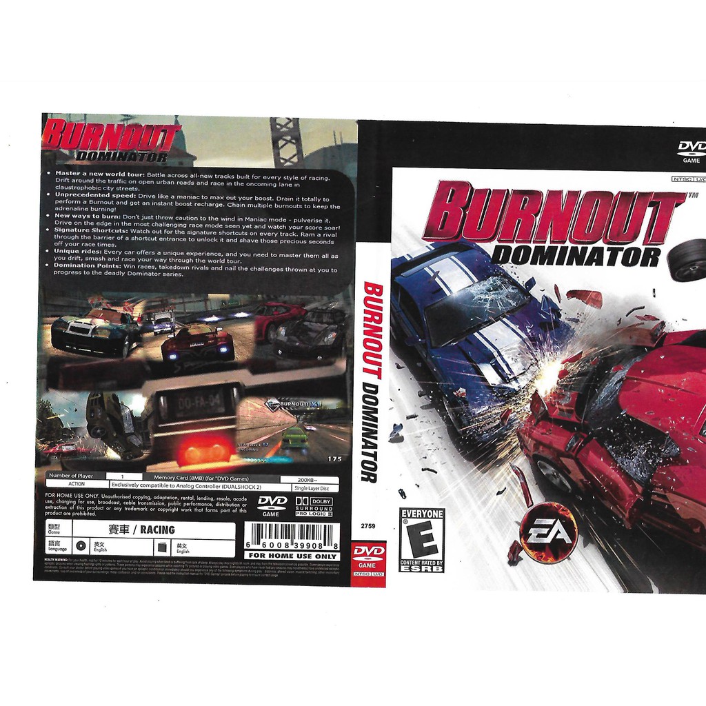 Ps2 Dvd Game : Burnout Dominator (silver Disc) 