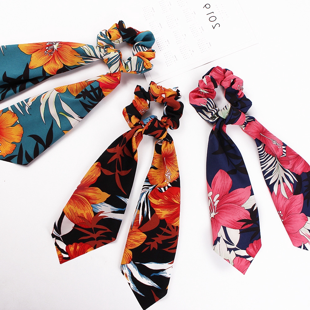 Bohemian Flower Printed Scrunchies Women Hairband Diy Bow Knot