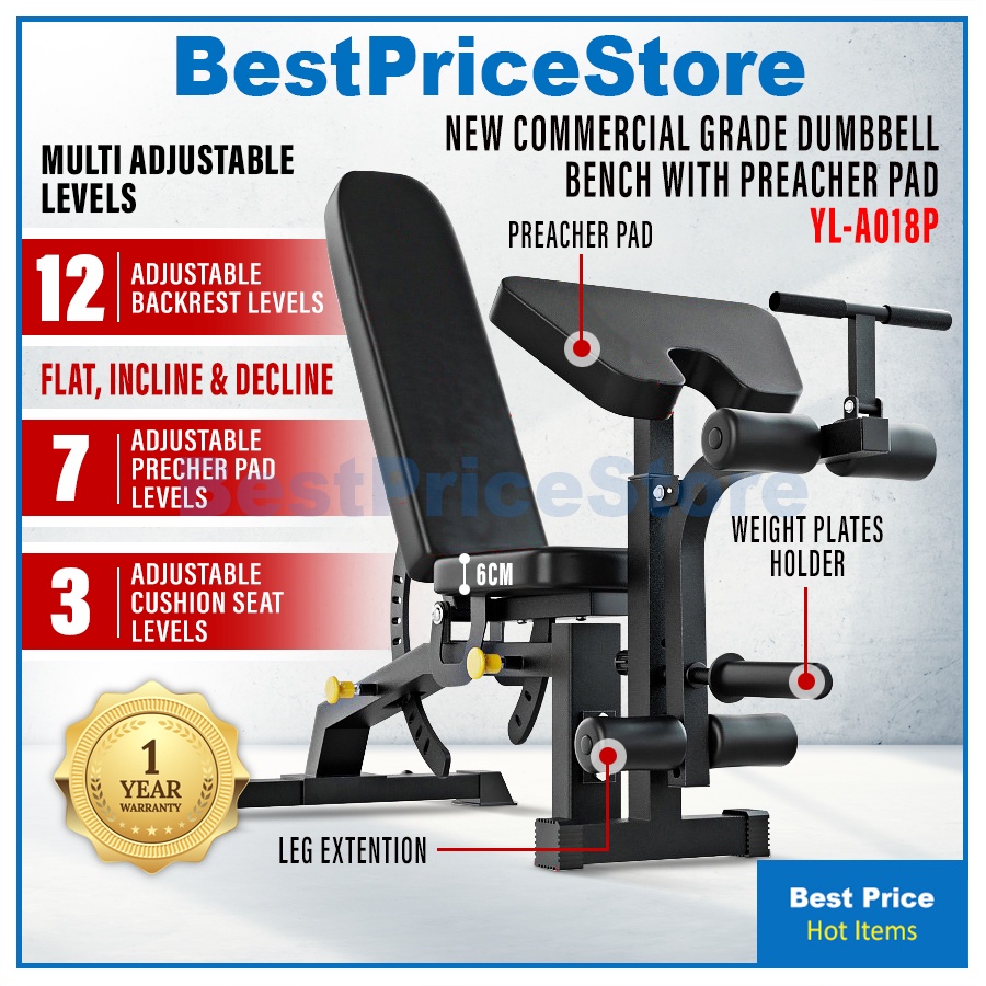 BPS Commercial Grade Sit Up Bench Durable Weight 350kg Adjustable