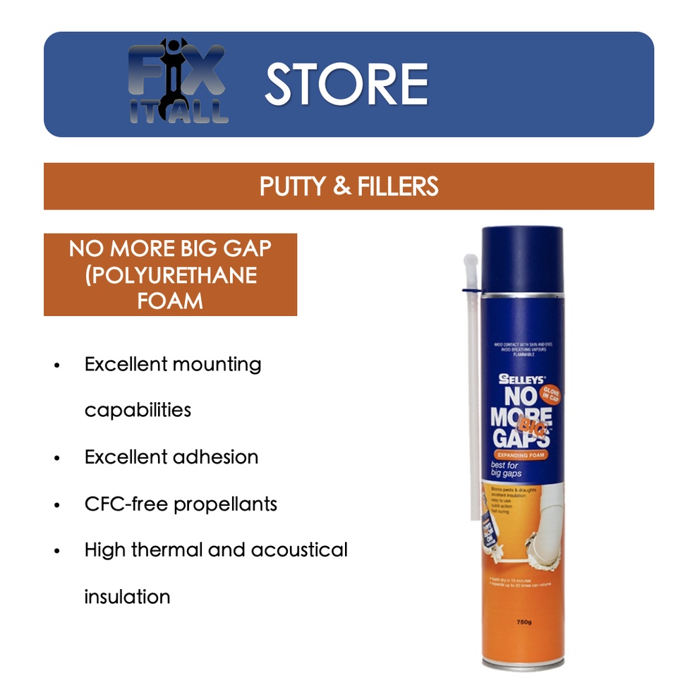 Selleys No More Big Gap 750ml /Expanding Foam 750ml Wall Air Cond Pipe