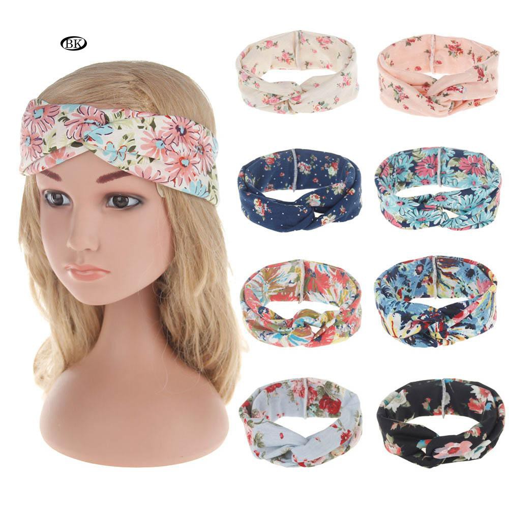 Bk Women Yoga Floral Print Knotted Hairband Turban Headband Hair