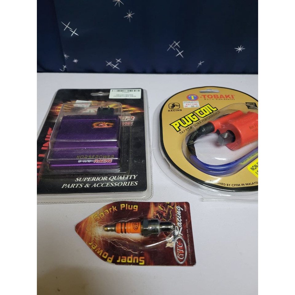 KRISS110 SET API 3IN1 CDI HORSEPOWER + COIL TOBAKI ORIGINAL + RACING PLUG GTC 3 KAKI MODENAS