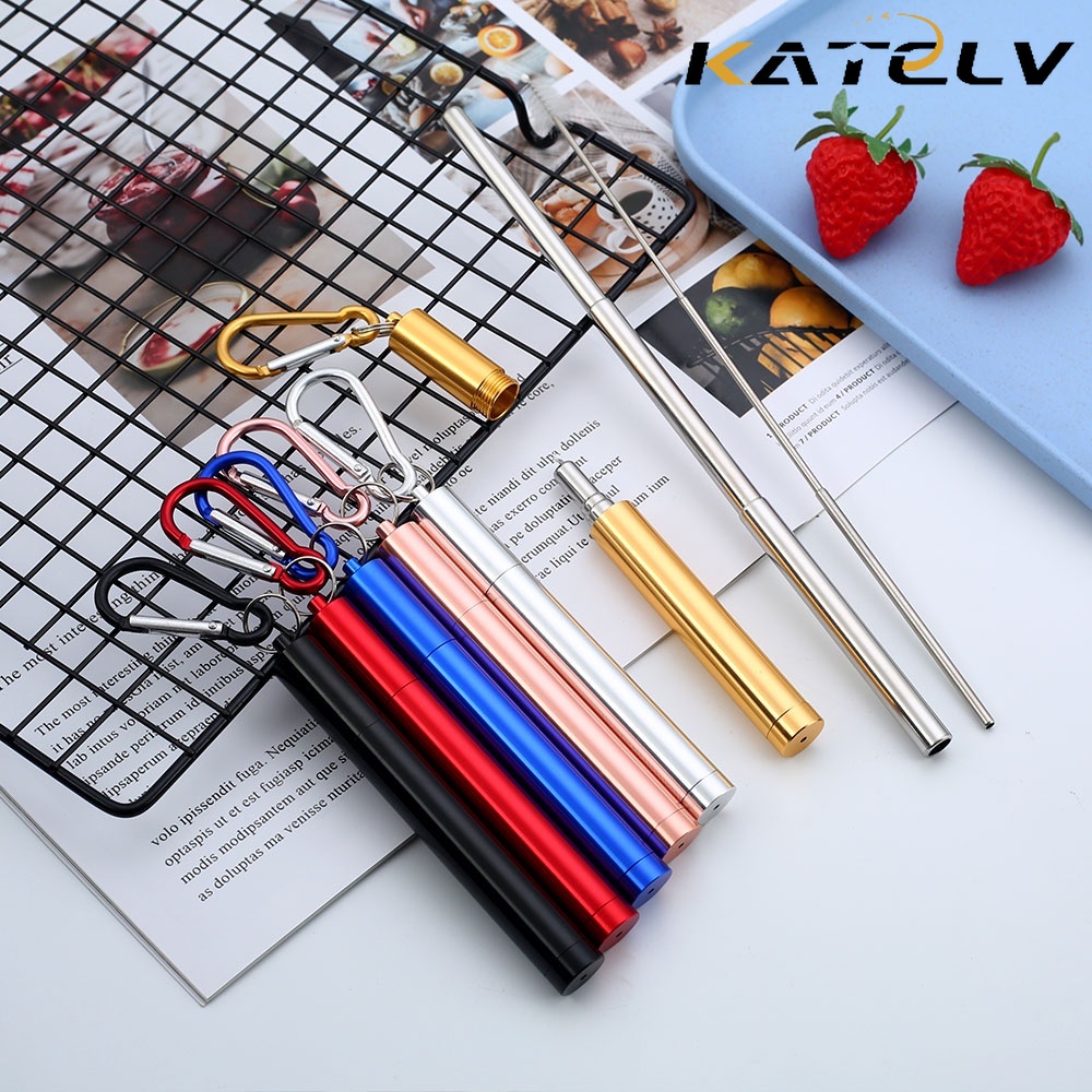 Collapsible Reusable Metal Straws Telescopic Portable Stainless Steel Straw Drinking Foldable with Case