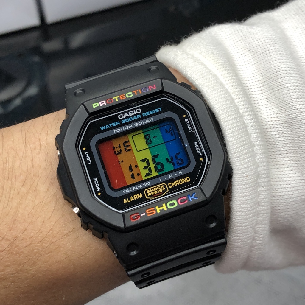 Jam G Shock Rainbow Black DW5600 Petak Autolight Waterproof jam tangan