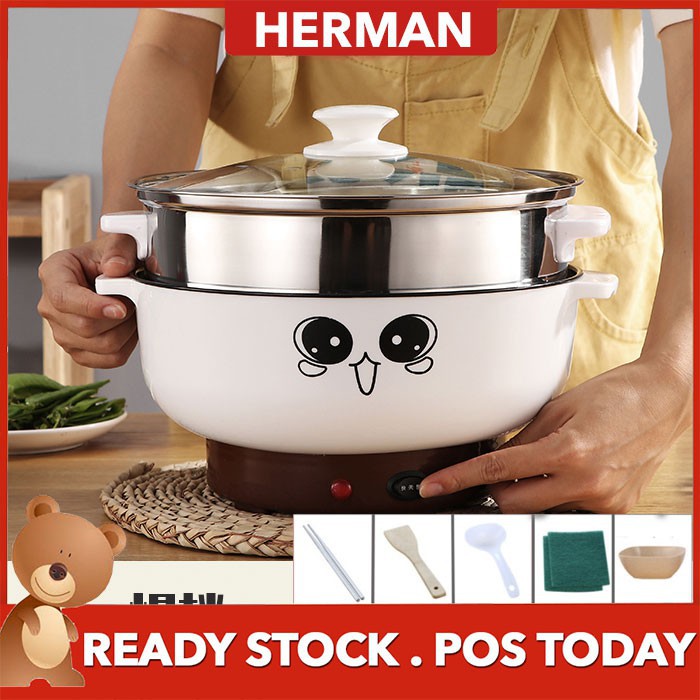 READY STOCK HERMAN 22CM Electric Multicooker Non Stick Rice Cooker Food Mini Hot Pot periuk nasi elektrik