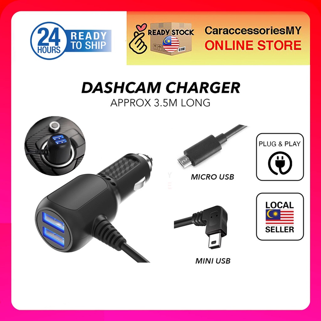 Car Dashcam Charger 12v cigarette lighter to micro mini USB plug power
