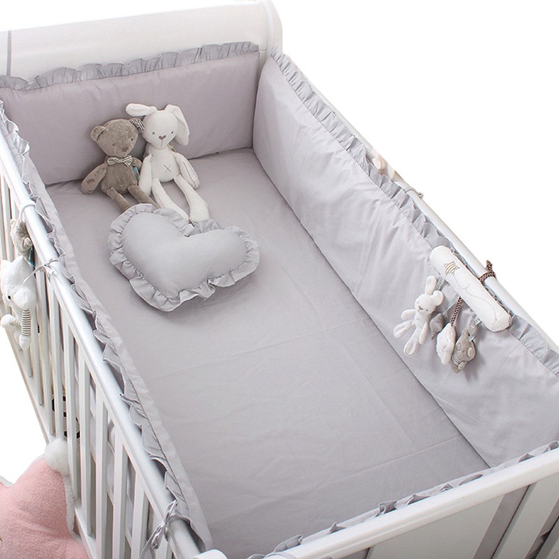 Non Static Crib Bumper Set Sheet Solid Color Baby Protector