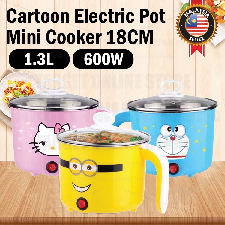 Multifunctional Mini Electric Cartoon Cooker Pot Egg Steamer 1.3L 18CM/Periuk Mini Kartun Pelbagai Guna