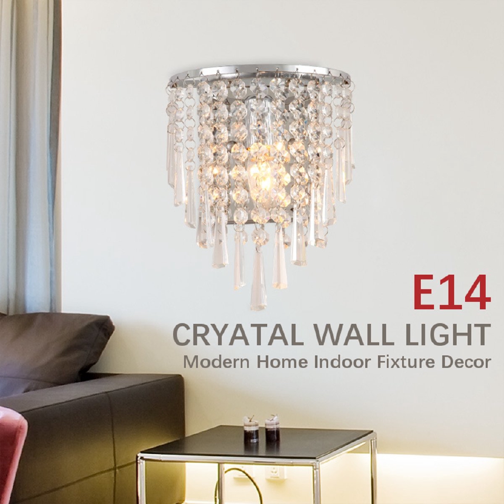 E14 Crystal Wall Light Modern Bedroom Bar Sconce Lamp Indoor Fixture Home Decor