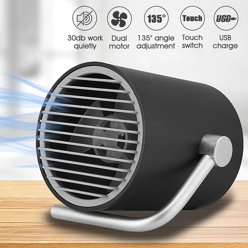 Portable Rotatable Usb Quiet Desk Fan Touch Desktop Twin Turbo