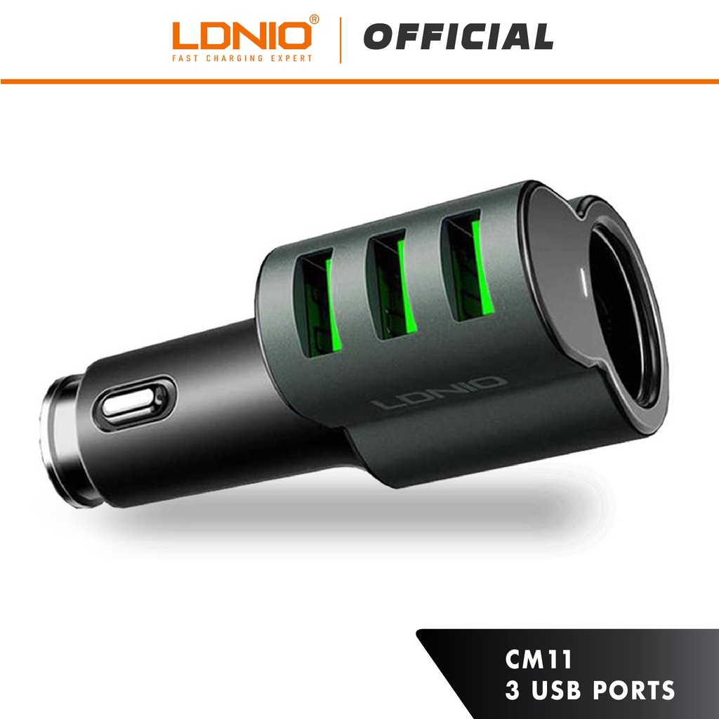 LDNIO CM11 3 USB Auto ID USB Car Charger with Charging Outlet (5.1A)