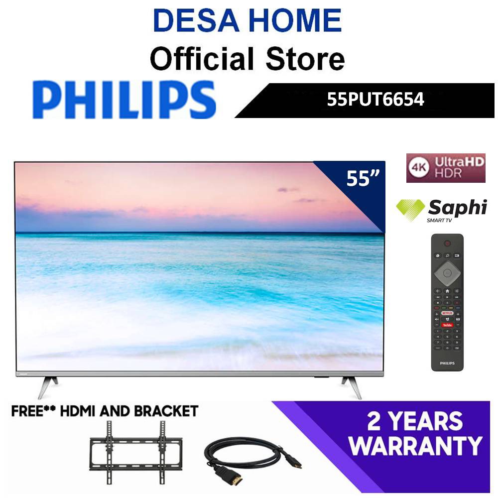 PHILIPS 55PUT6654/68  55” 4K UHD SMART LED TV FREE HDMI CABLE & BRACKET 55PUT6654