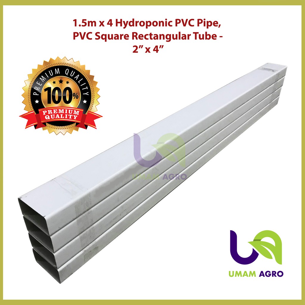 1.5m x 4pcs Hydroponic PVC Pipe, PVC Square Rectangular Tube (2” x 4