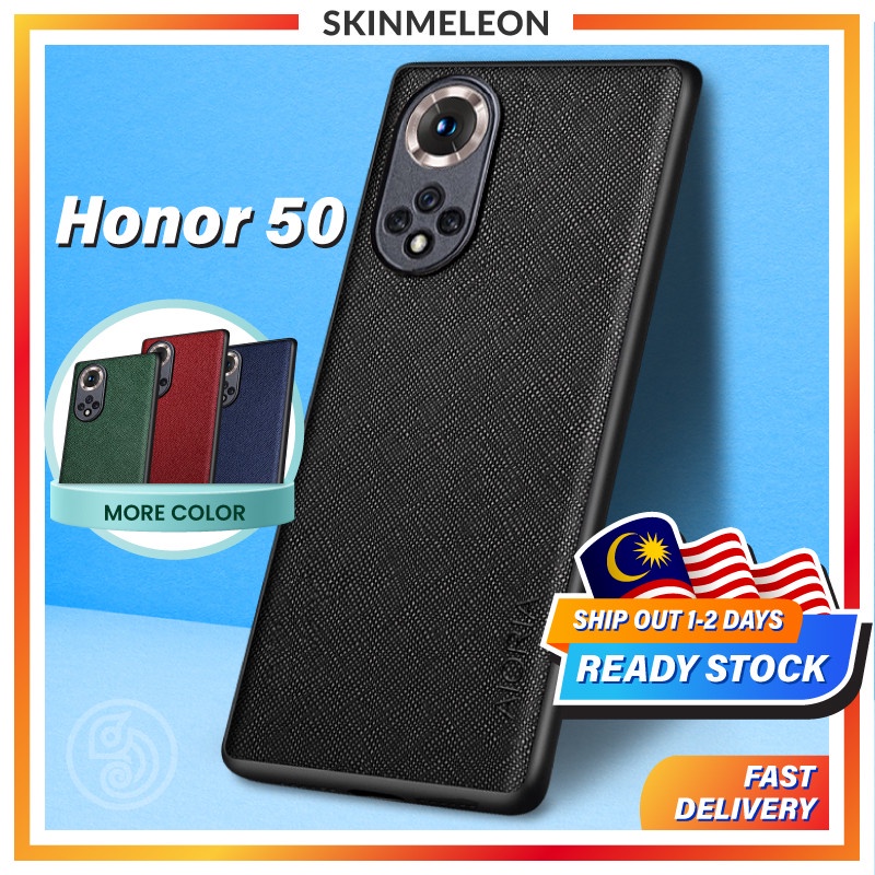SKINMELEON Casing Honor 50 Case Cross Pattern PU Leather TPU Camera Protection Cover Phone Cases