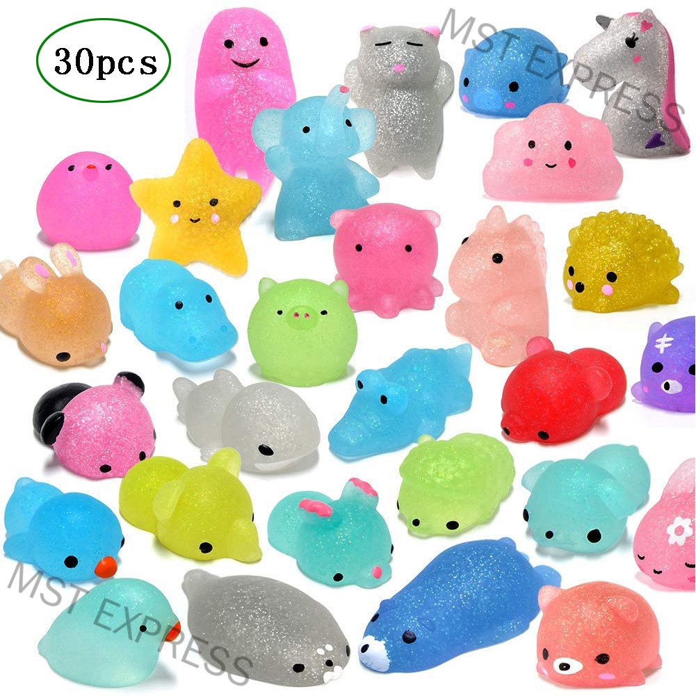 MST EXPRESS 30Pcs Mochi Squishy  Toys Glitter Mini  Animal 