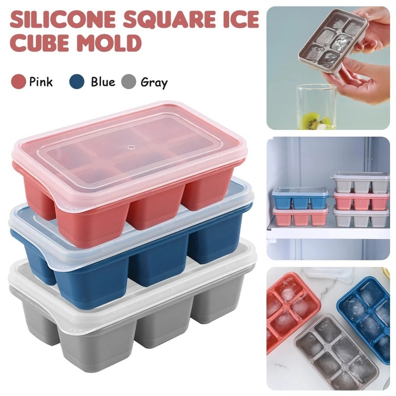 6 Grid Soft Silicone Ice Cube Maker Mould with Lids/Summer Mini Square Ice Cube Maker Tools/Kitchen Tools