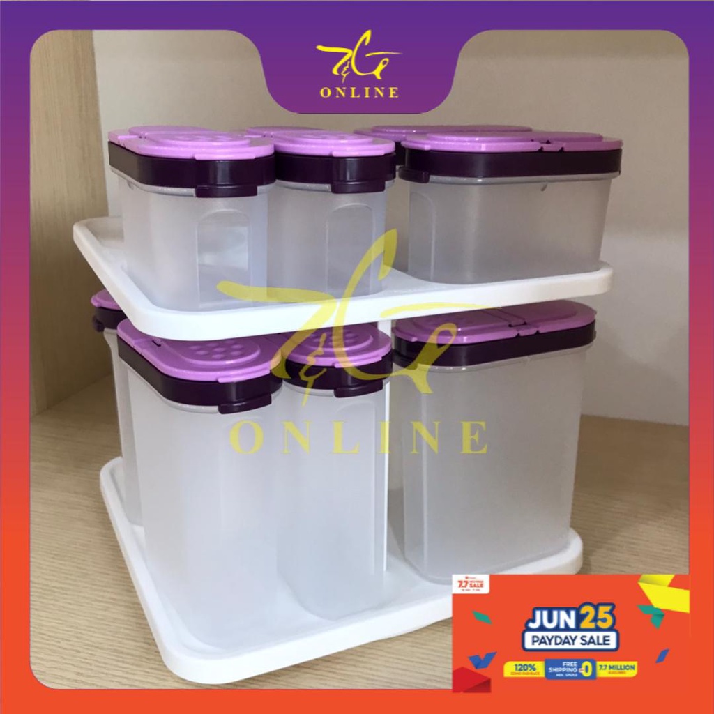 [Ready Stok] Tupperware Modular Spice Set 360 Degrees Rotating 2-Tier Rack Rak Dapur Spice Savers Small 110ml Large 250m