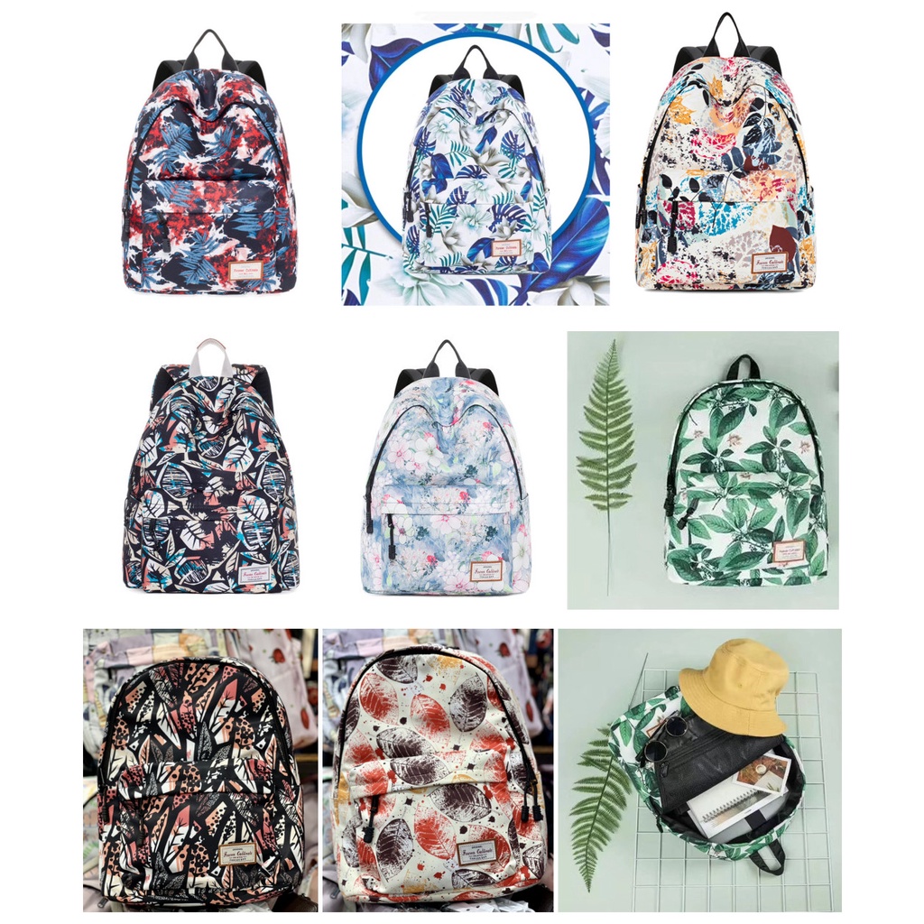Forever Cultivate Flora and Fauna Leaf Design School Backpack Shoulder ...