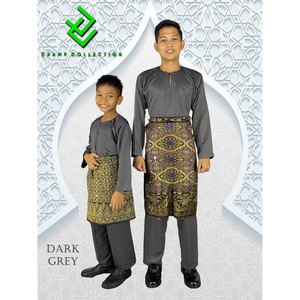  baju melayu budak  dan dewasa Teluk Belanga GREY Shopee 