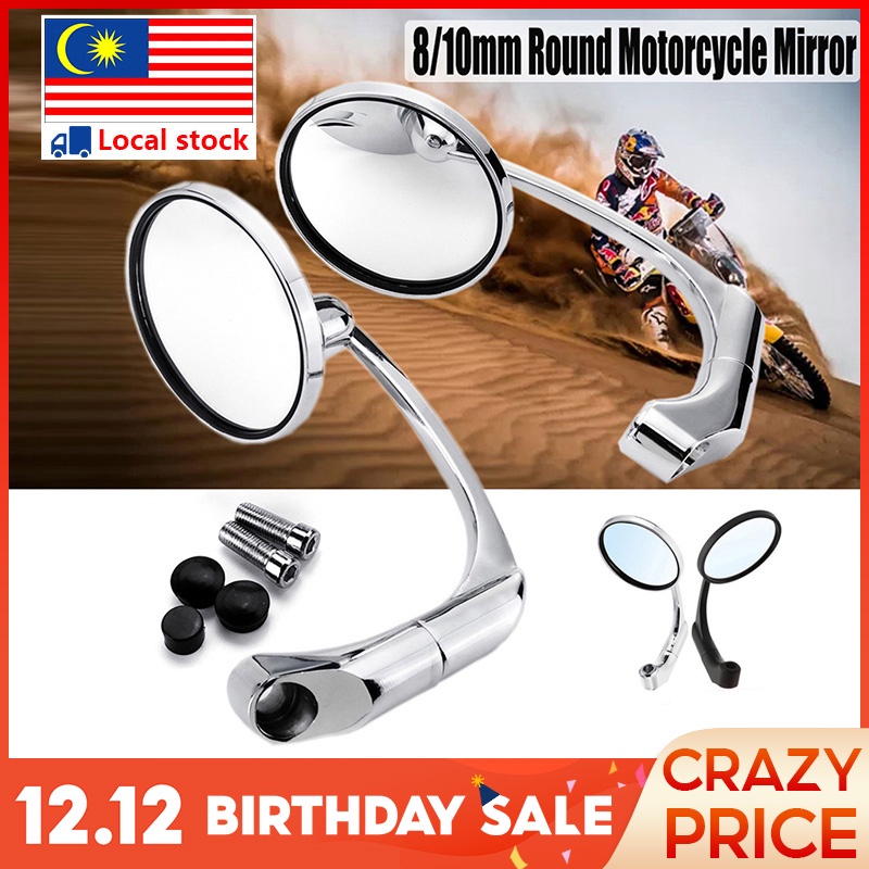 2x 8/10mm Universal Motorcycle Round Rearview Side Mirrors For Bobber Cafe Racer 