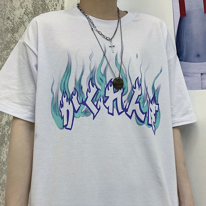 Women's Korean Style Short Sleeve T-shirt Oversize White Round Neck Top Vintage Clothes