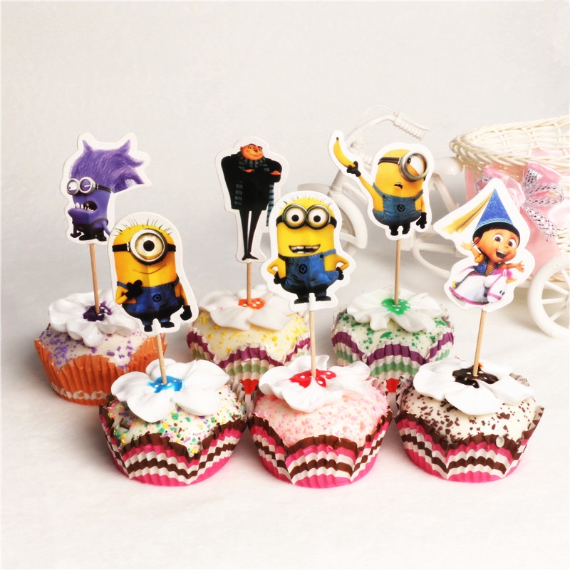 24pcs Lot Minions Cartoon Theme Cupcake Topper Wedding Party Cake