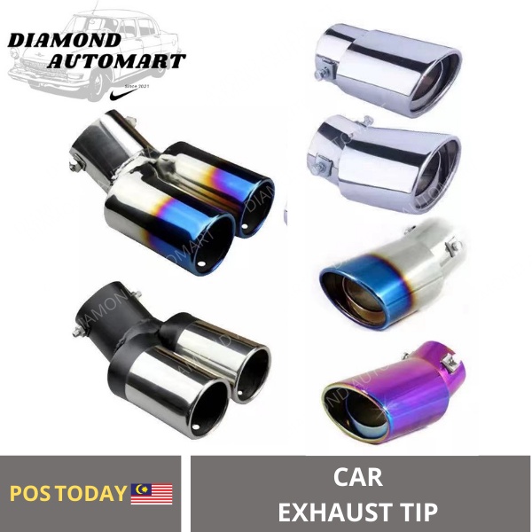 -DIAMOND- Car Round Exhaust Muffler Tip Stainless Steel Pipe Chrome Trim Modified Exhause Tail Pipe Car Rear Wheel