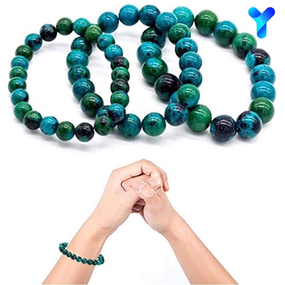 YAP Handcrafted 8mm Natural Stone Elastic Malachite Crystals Energy Beaded Bracelets Health Care Jewelry