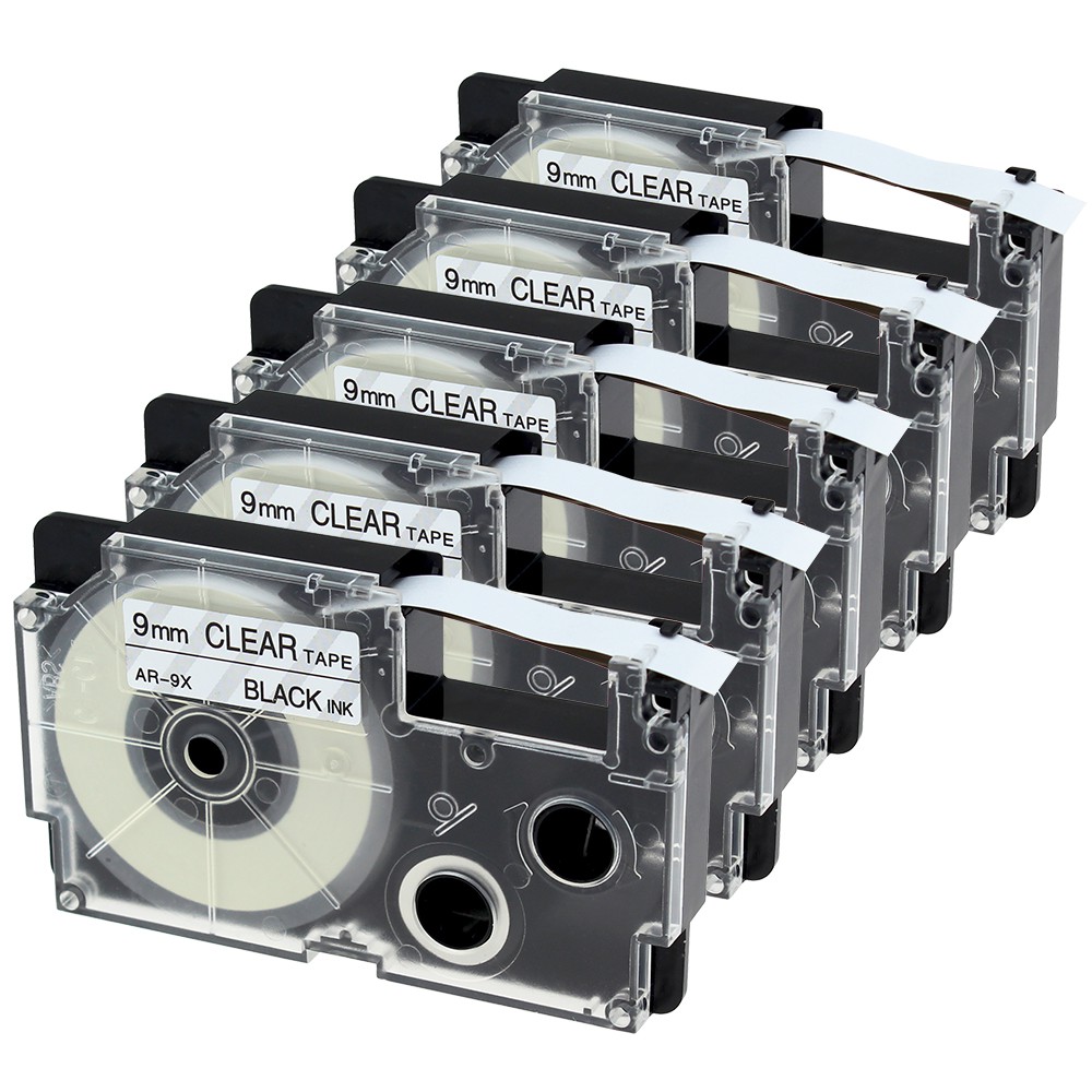 5pcs/lot 9mm compatible Casio label tape XR9X black on clear printer
