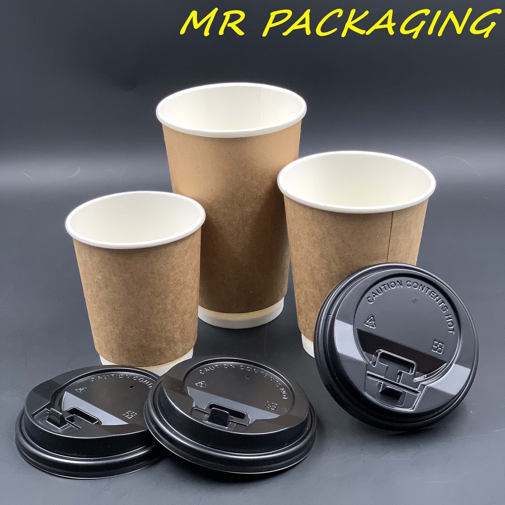 Paper Hot Cup 8oz 12oz 16oz With Lid Single Double Wall 50pcs Disposable Coffee 6829