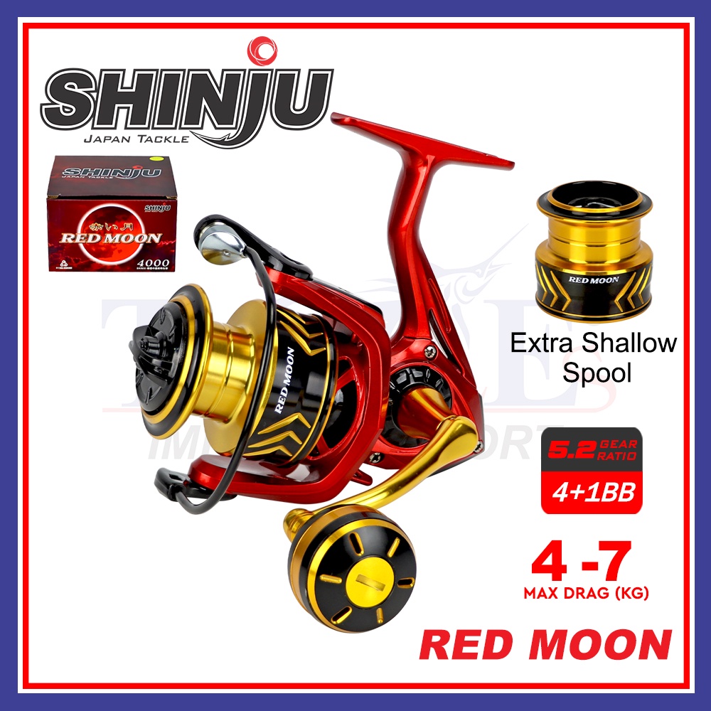 (Max Drag 4kg - 7kg) Shinju Red Moon Spinning Fishing Reel Mesin ...