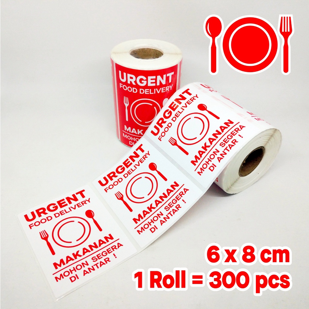 Sticker Label Urgent Food Delivery Online Shop Sticker Food Delivery 6 x 8 cm (1 roll/300 pcs)