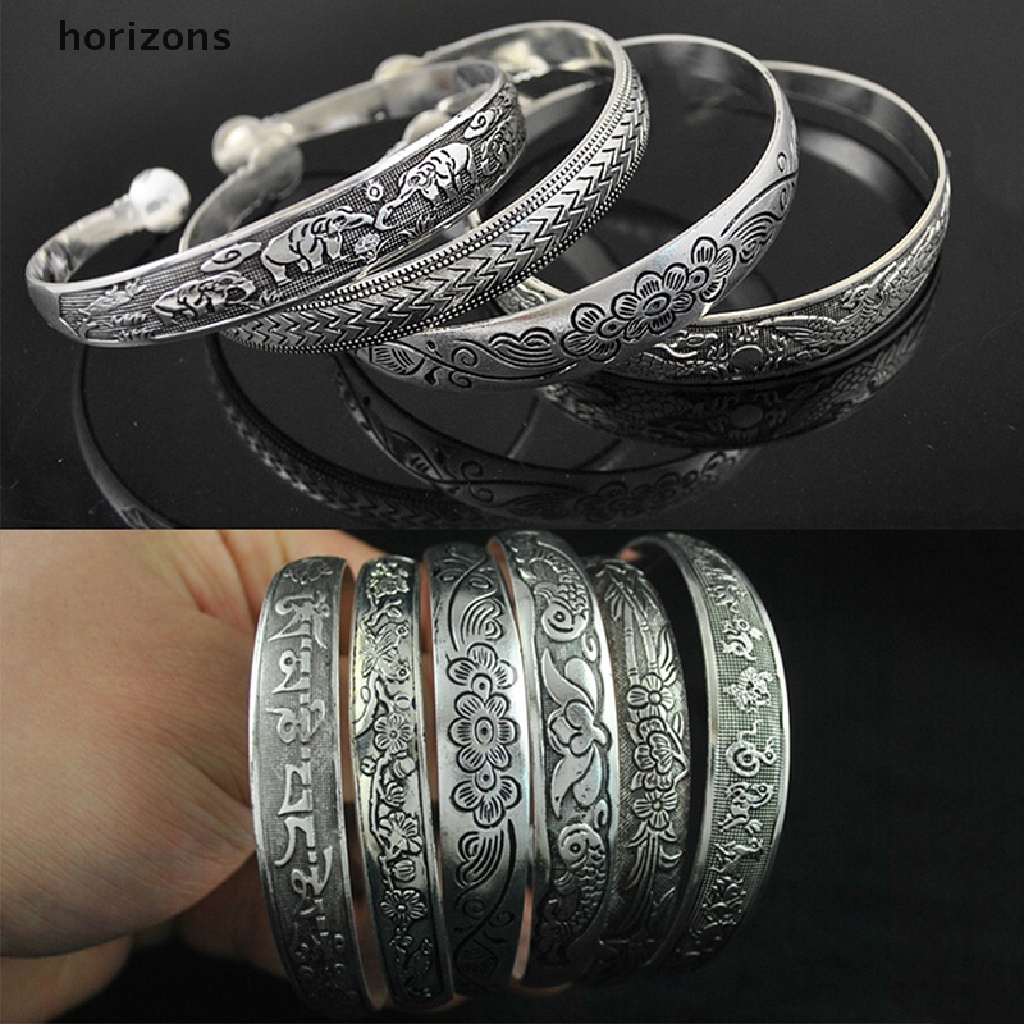 [horizons] Retro Opening Bracelet Jewelry Vintage Tibetan Silver Totem Carved Bangle Cuff