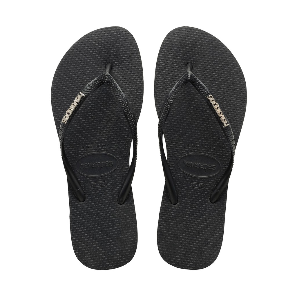  Havaianas  Women s Slim Logo Sandals  Metallic Black 