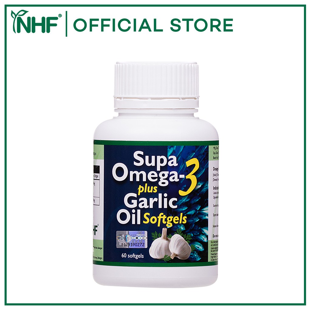NHF Supa Omega 3 Plus Garlic Oil Dietary Supplement for Health (60