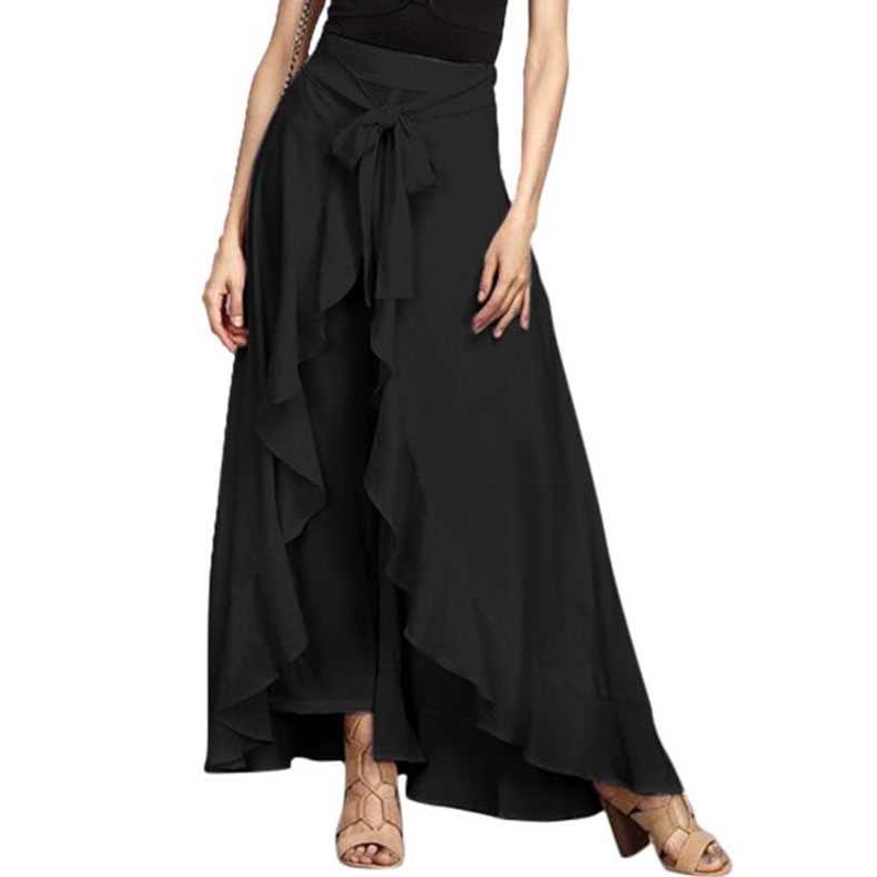 Seluar Palazo Ropol Ruffle Waist Tie Skirt Pants (Black) | Shopee Malaysia