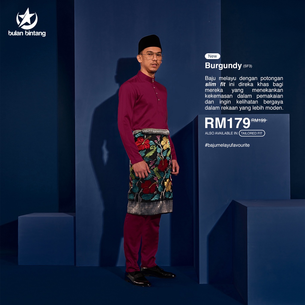 BURGUNDY BULAN BINTANG BAJU MELAYU SLIM FIT LATEST 2021 #CLEARING STOCK