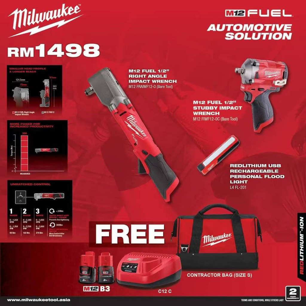 [2021 NEW] Milwaukee Automotive Solution Impact Wrench Combo Set [ M12