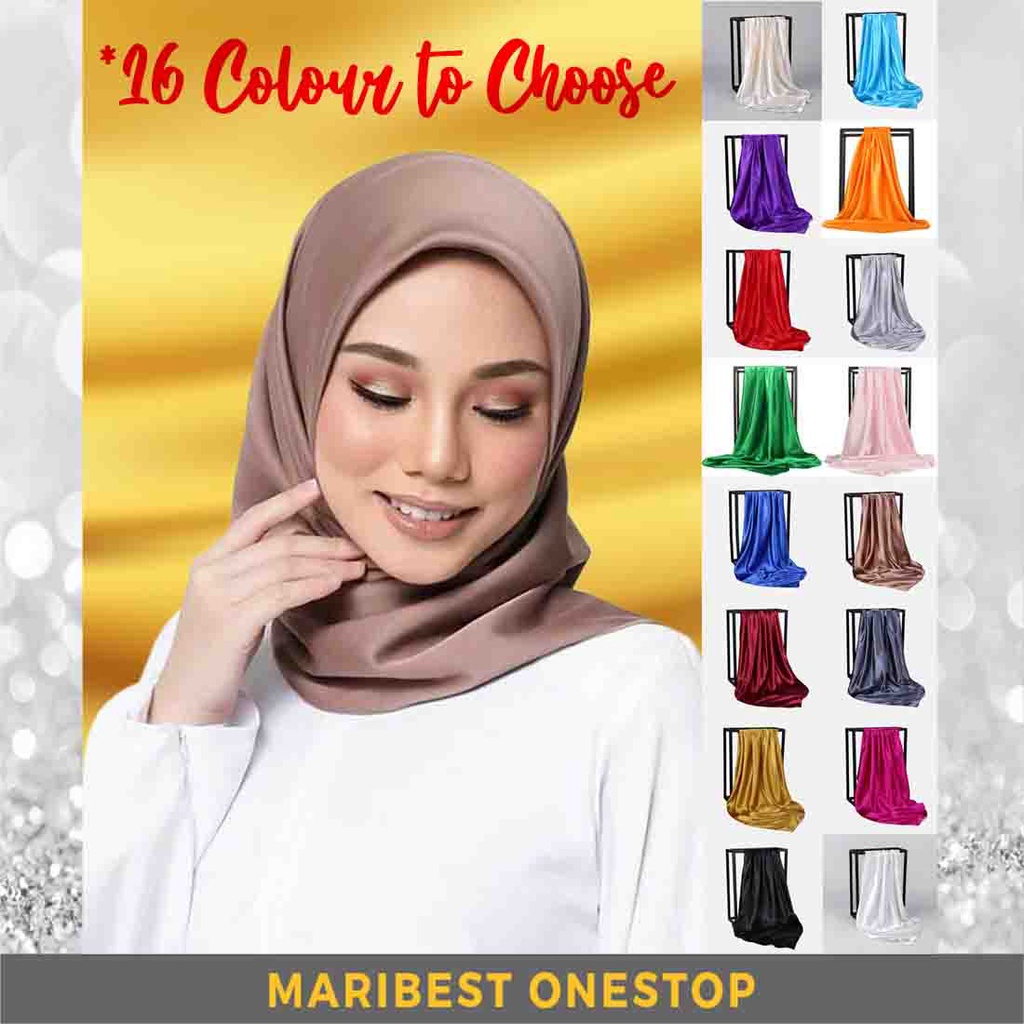 HIJAB TUDUNG KILAT BAWAL MUSLIMAH SATIN ICE SILK TUDUNG SCARF PLAIN DESIGN SEGI EMPAT MODERN FASHION