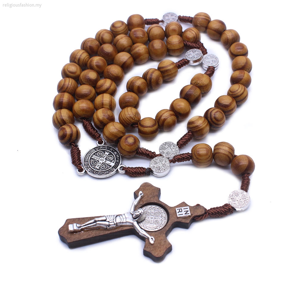 Rosary Catholic Rosary Necklace Handmade Wooden Cross Necklace Religious Jewelry