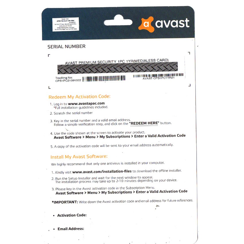 Official Avast Premium Security 2022 For 1 Year License (100% Original By  Avast Malaysia) | Shopee Malaysia