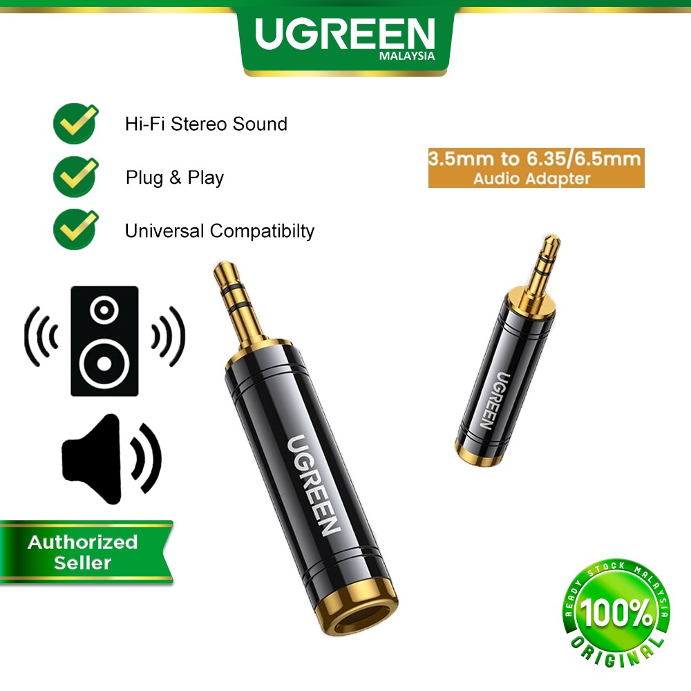 UGREEN 3.5mm to 6.5mm Adapter Gold Plated Pure Copper Audio Connector Amplifier Laptop Speaker Soundbar Samsung Huawei