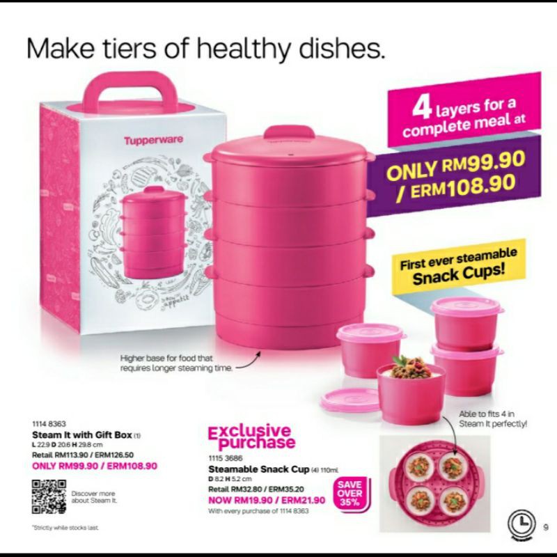 Steam it 4 layers with steam cup and gift box periuk kukus bersama cawan kukus dan gift box Tupperware.