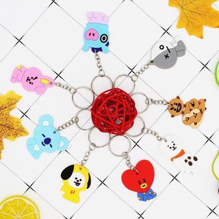1PC Korean BTS KPOP Hello Kitty Cartoon Soft Keychain Key Ring Cartoon PVC Cute Keychain Portable Party