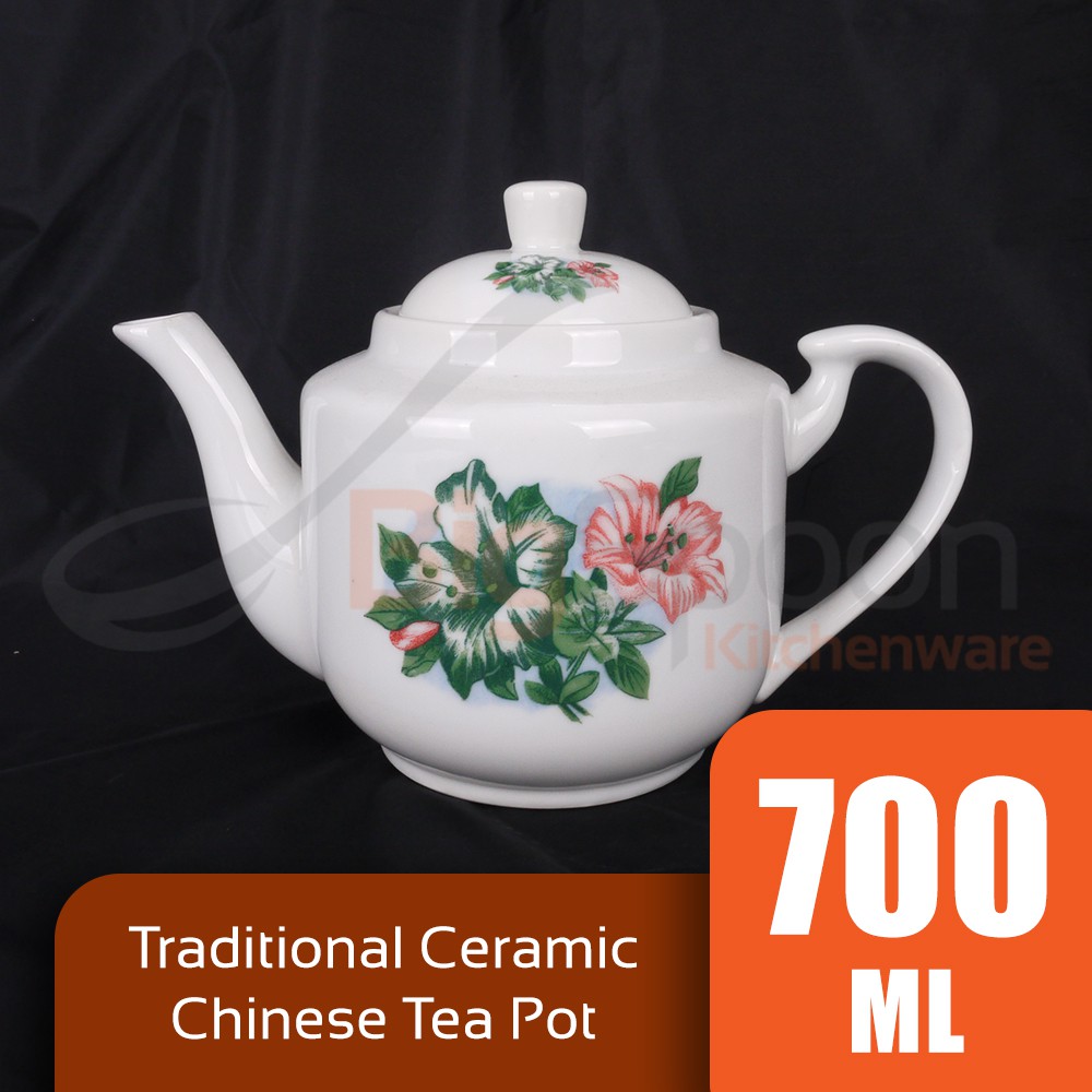 BIGSPOON TP06062 700ml Traditional Chinese Tea Pot Ceramic 6308 Floral Hibiscus Design Kopitiam Teapot Teko Air Panas