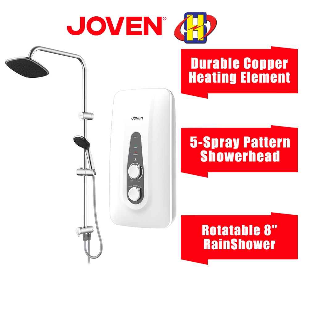 Joven Instant Water Heater (Non-Pump/Rain Shower/White) SB11 Series 5-Spray Pattern Showerhead SB11e-RS